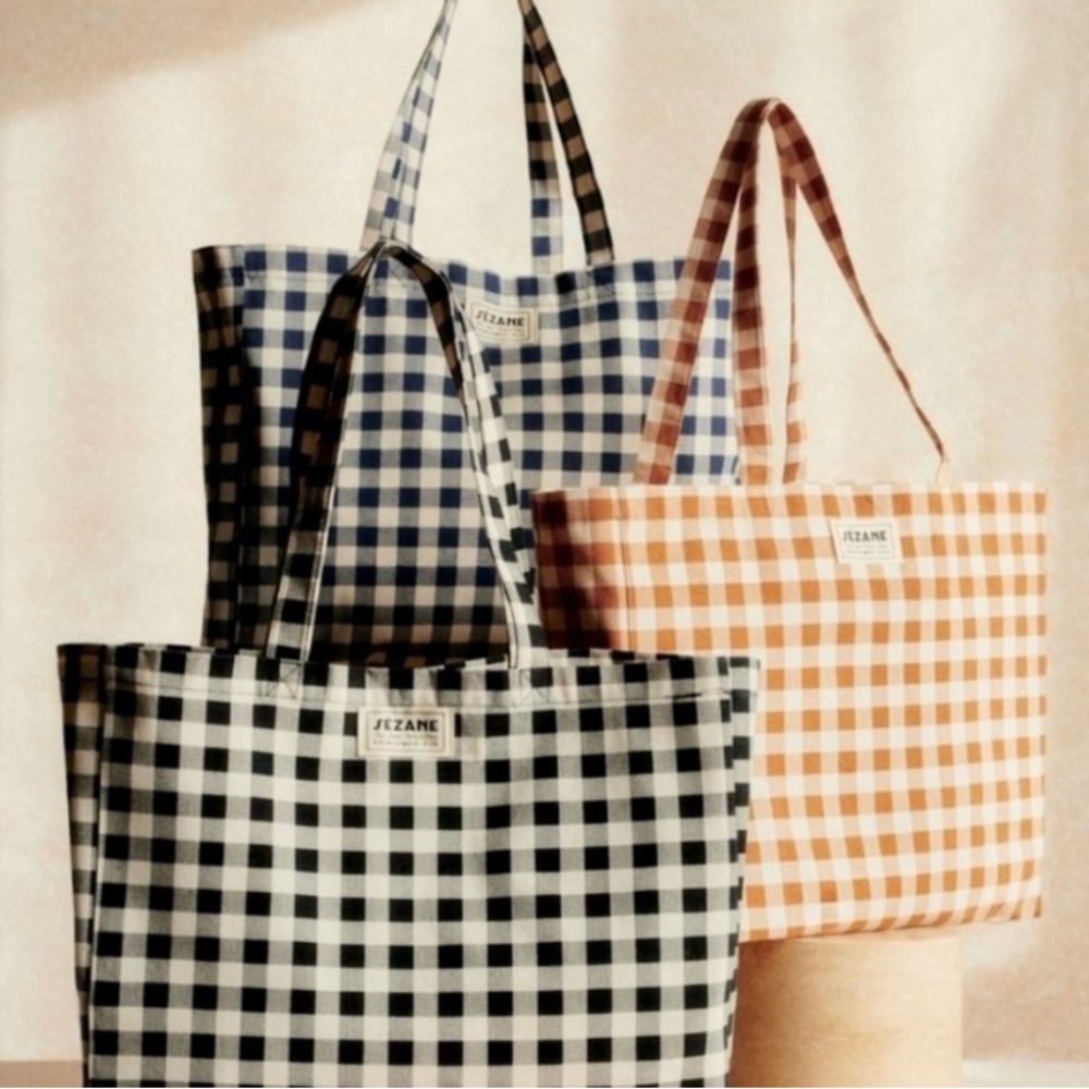 Super cute Sezane Vichy tote bag w/ brown gingham checks